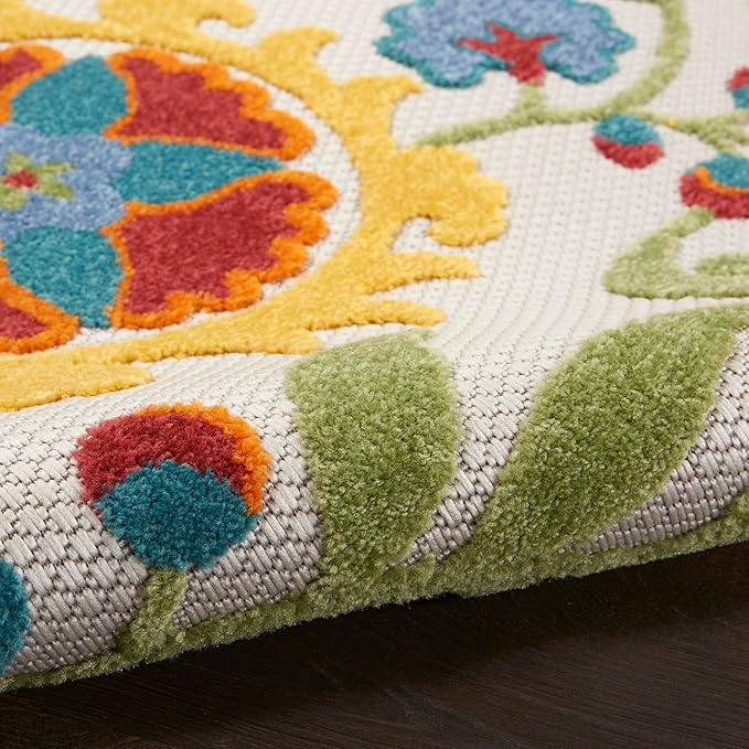 Nourison Home Aloha Ivory Multicolor 9'6" x 13' Area Rug - Easy Clean, Non Shedding, Bed Room, Living Room, Dining Room, Kitchen (10' x 13')