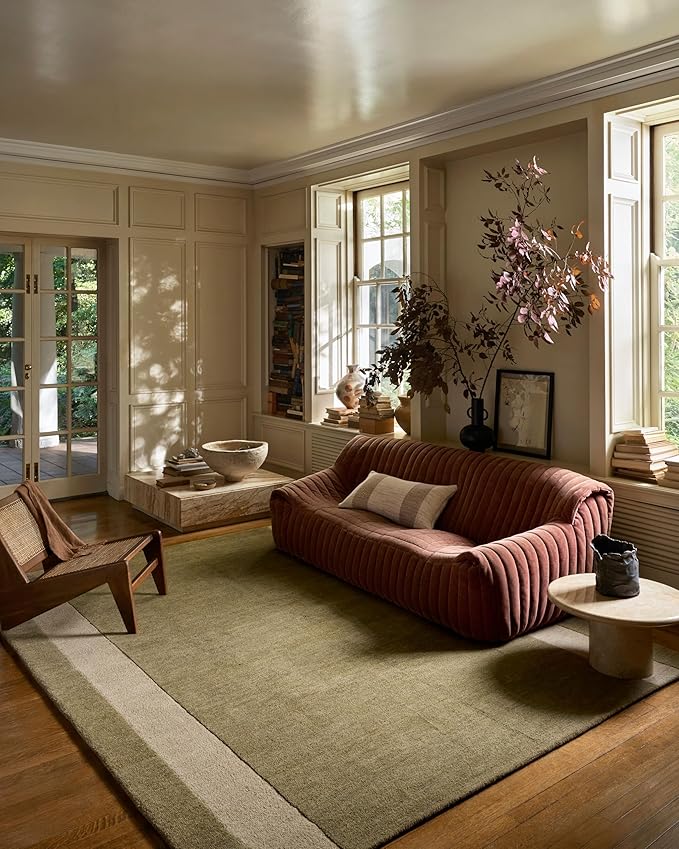 Loloi Leanne Ford Craven Collection CVN-01 Light Olive/Oatmeal 3'-6" x 5'-6" Accent Rug Geometrical, Patterned, Neutral, Entryway, Mudroom, Bathroom, and Kitchen