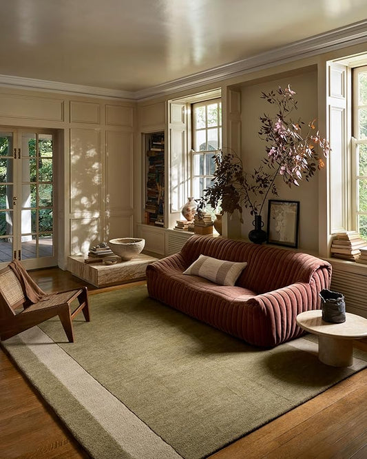 Loloi Leanne Ford Craven Collection CVN-01 Light Olive/Oatmeal 8'-6" x 11'-6" Area Rug Geometrical, Patterned, Neutral, Living Room, Bedroom, Dining Room