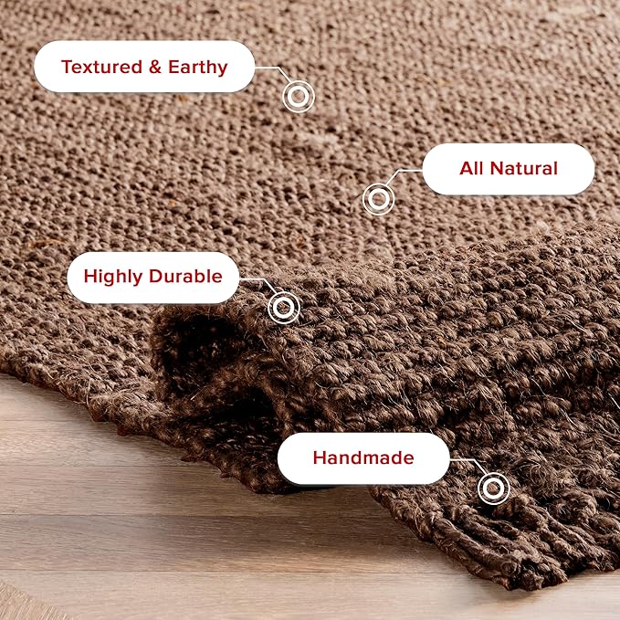 Nuloom Daniela Chocolate, 4' x 6', Handmade, Jute, Tassel, Soft and Textured, High Traffic, Stain Resistant, Easy Clean, Durable Area Rug for Bedroom, Living Room, Dining Space, Foyer, Entryway