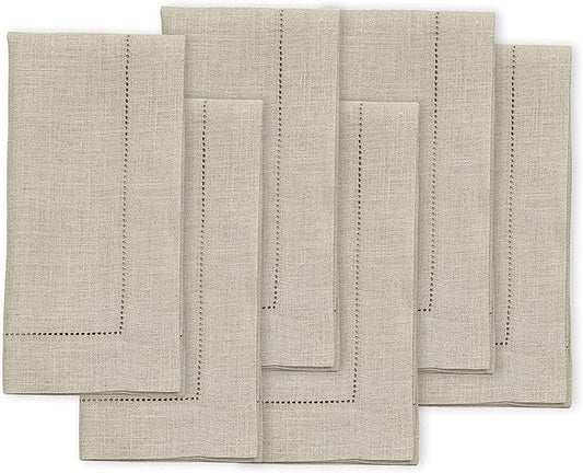 Solino Home Natural Linen Napkins Set of 6-100% Pure Linen Hemstitch Dinner Napkins 20 x 20 Inch for Holiday, New Year - Classic Hemstitch