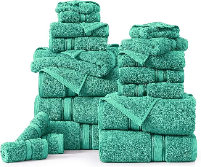 LANE LINEN 100% Cotton Bath Towel Set of 18 – 6 Bath, 6 Hand Towel & 6 Washcloths, Zero Twist, Absorbent Softness for Daily Use, Perfect for Airbnb, Spa & Hotel, Machine Washable – Teal