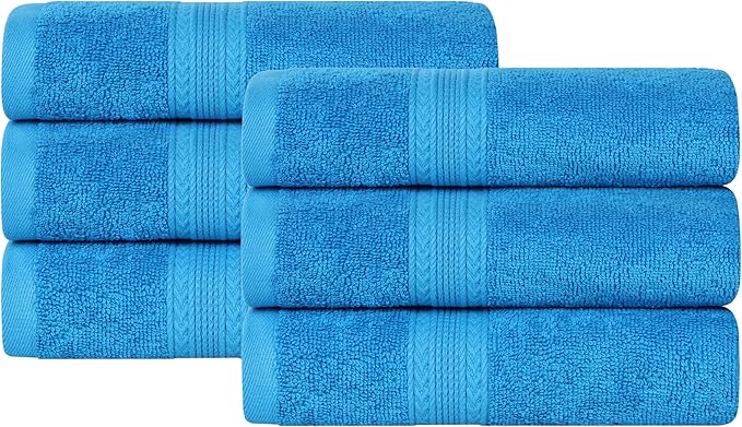 Superior Eco-Friendly Cotton 6-Piece Hand Towel Set, Small Towels for Spa, Resort, Hotel, Guest Bath, Kitchen, Quick Dry, Soft, Bathroom Accessories, Home and Apartment Essentials, Aster Blue