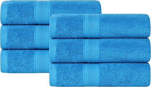 Superior Eco-Friendly Cotton 6-Piece Hand Towel Set, Small Towels for Spa, Resort, Hotel, Guest Bath, Kitchen, Quick Dry, Soft, Bathroom Accessories, Home and Apartment Essentials, Aster Blue