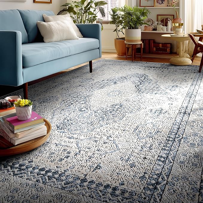 Well Woven Indira Eclipse Vintage Medallion Ivory 9x13 (9'3" x 12'6") Area Rug | Heritage-Inspired, Soft & Durable, Easy to Clean for Living Room, Bedroom, Dining Room