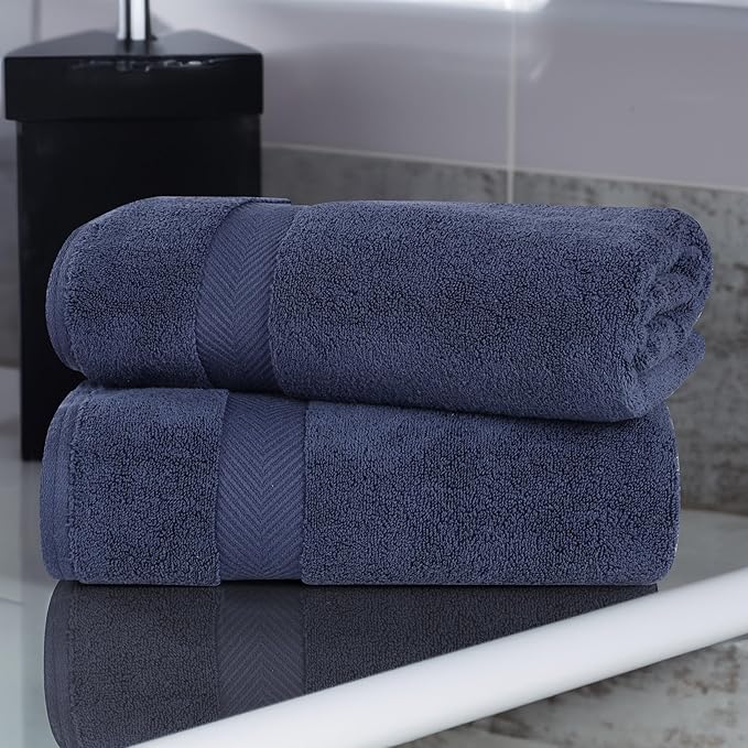 Superior Zero Twist 100% Cotton Bath Sheet Towels, Super Soft, Fluffy and Absorbent, Premium Quality Oversized Bath Sheet Set of 2 - Midnight Blue