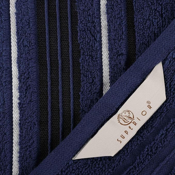 Superior Cotton 8 Piece Assorted Floral Towel Set, Includes 2 Bath, 2 Hand, 4 Washcloth/Face Towels, Quick Dry, Home Essentials, Shower, Spa, Luxury Plush Soft Absorbent Towels, Zero Twist, Navy Blue