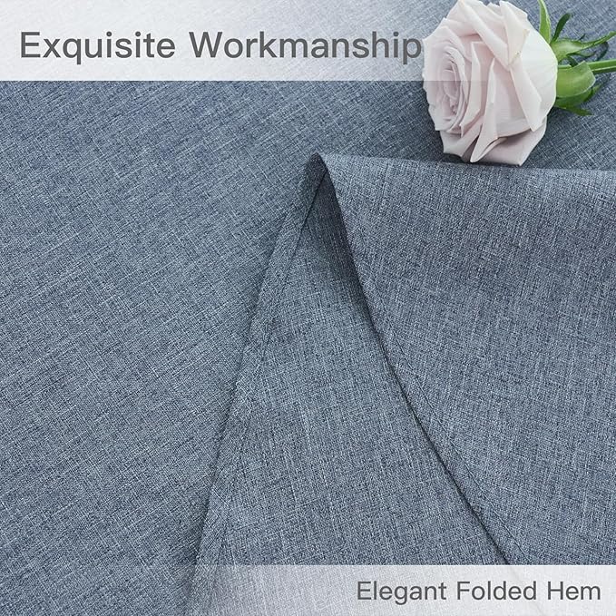 maxmill Round Linen Textured Tablecloth Spill-Proof Stainproof Wrinkle Free Washable Fabric Table Cloth for Circular Table Cover, Dining Room Buffet Banquet Party Holiday Dinner, 70 Inch Demin Blue