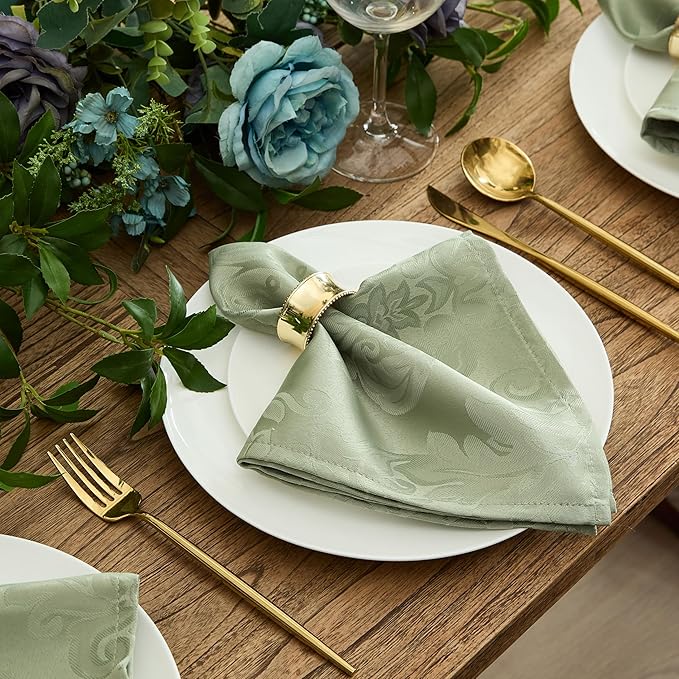 Newbridge Christmas Barcelona Damask Fabric Tablecloth, 70 Inch Round, Sage Green – No Iron, Soil Resistant Table Cover for Dining, Parties and Holidays