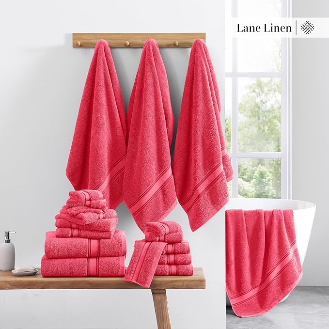 LANE LINEN Luxury Bath Towels Set - 3 Piece Set, 100% Cotton Bathroom Towels, Zero Twist, Quick Dry Towels, Absorbent Bath Towel, Super Soft, 1 Bath Towel, 1 Hand Towel, 1 Wash Cloths - Honeysuckle