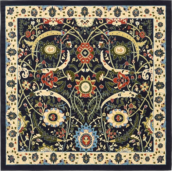 Unique Loom Espahan Collection Area Rug - Cape Cod (7' 10" Square, Navy Blue/ Black)