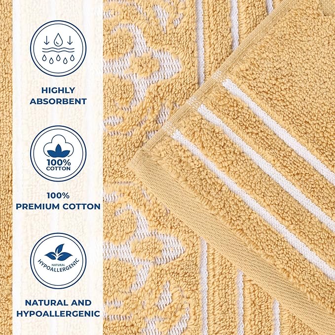 Superior Cotton Bath Sheet Set, Oversized Large Absorbent Body Towels, Luxury Soft Quick Drying, Shower, Spa, Hotel, Pool, Guest Bathroom, Home Essentials, Zero Twist, Assorted Floral Set of 2, Gold