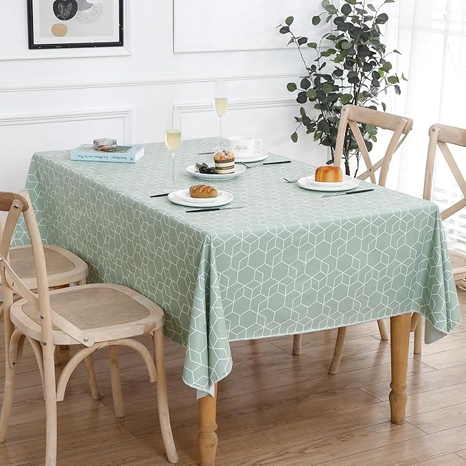 Heavy Duty Vinyl Tablecloth with Flannel Backing Waterproof Oil-Proof Plastic Table Cloth Stain-Resistant Wipeable Rectangle or Square Table Cover for Indoor and Outdoor (Green Grid，60x102 Inch)