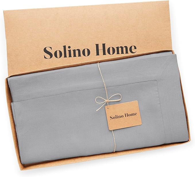 Solino Home Linen Soft Grey Tablecloth 54 x 72 Inch - 100% Pure Linen Rectangular Tablecloth - Machine Washable Table Cloth for Winter, New Year - Fete