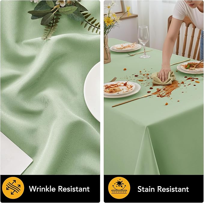 6-Pack Sage Green Tablecloths for Square Tables, 70 x 70 Inches, Stain-Resistant Polyester Fabric for 3 Foot Tables - Washable Table Covers for Weddings, Banquets, Birthday Parties, Events
