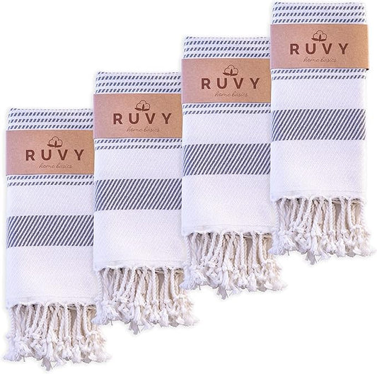 Ruvy Home Basics Turkish Hand Towels for Bathroom Set of 4 | 18"x40", Cotton | Decorative Towel for Bathroom, Kitchen, Dishcloth, Tea, Yoga, Face, Gym - Light Grey
