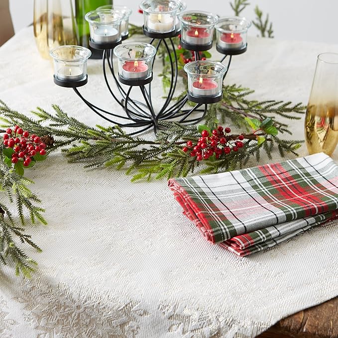 DII Holiday Dining Table Linen Sparkle Metallic Kitchen Décor, Table Topper, 40x40, Jacquard Snowflakes