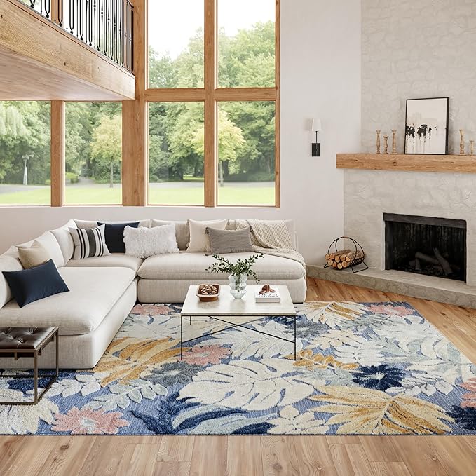 Nourison Home Suncoast Denim Multi 9' x 12' Area Rug - Easy Clean, Non Shedding, Bed Room, Living Room, Dining Room, Kitchen (9' x 12')