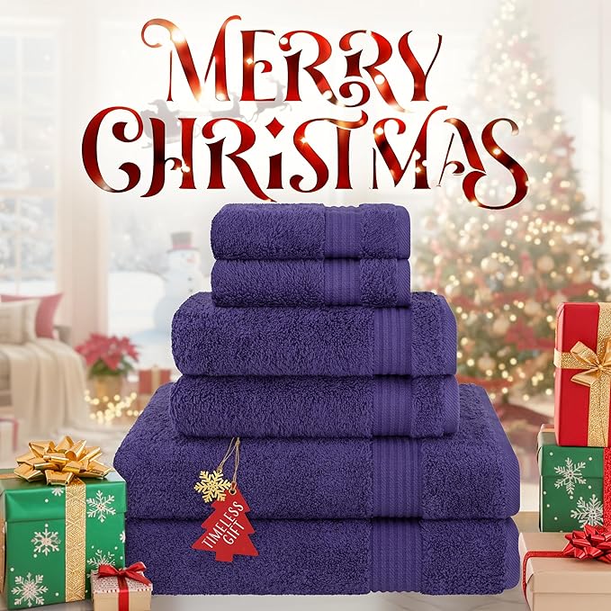 Cotton Paradise 6 Piece Towel Set, 100% Cotton Soft Absorbent Turkish Towels for Bathroom, 2 Bath Towels 2 Hand Towels 2 Washcloths, Purple Towel Set