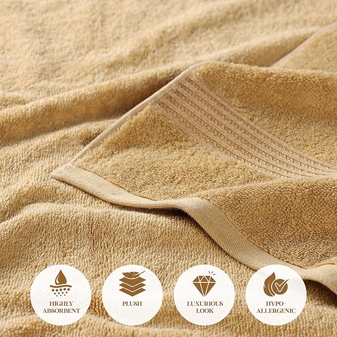 Superior Egyptian Cotton 8-Piece Hand Towel Set, Towel Basics for Quick Dry, Absorbent Small Towels, Facial, Spa, Kitchen, Bathroom Essentials, Apartment, Guest Bath, Soft, Washcloth, Gold