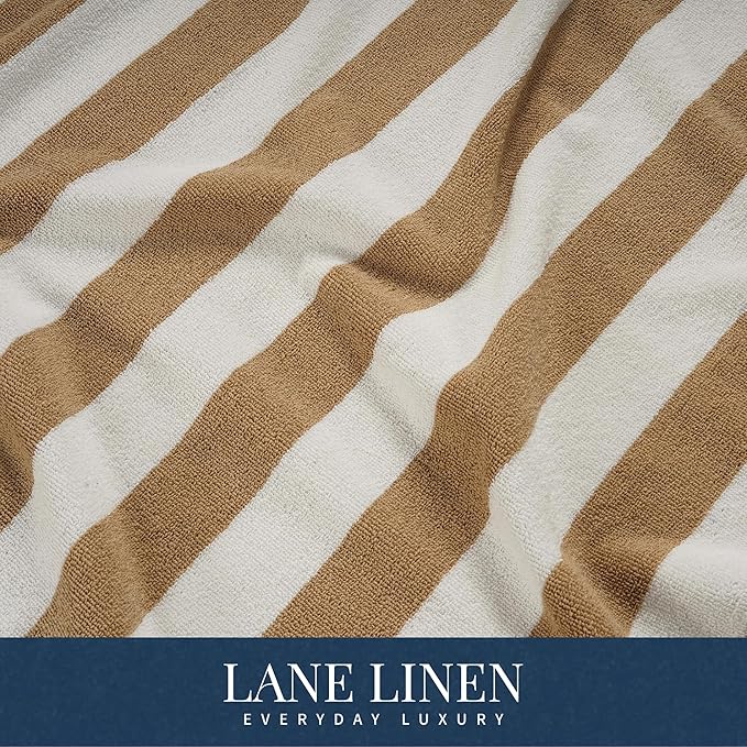 LANE LINEN 100% Cotton Beach Towel - Pack of 2, Cabana Stripe Pool Towels, Oversized Beach Towels for Adults (30" x 60”), Super Absorbent, Large Beach Towels, Quick Dry Towel - Biege