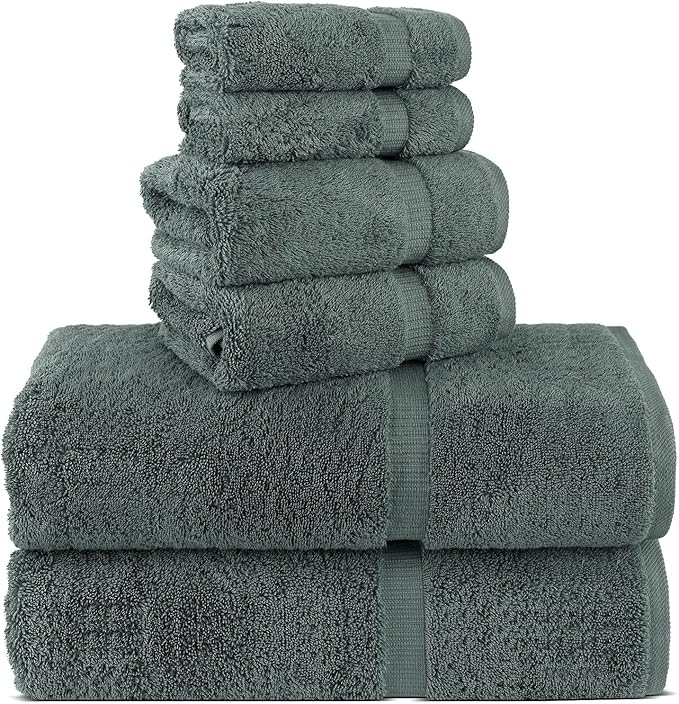 Chakir Turkish Linens 100% Cotton Premium Turkish Towels for Bathroom, 2 Large Bath Towels, 2 Hand Towels, 2 Washcloths (6-Piece Towel Set, Dark Gray)