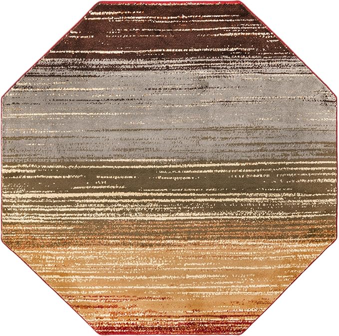 Unique Loom Barista Collection Area Rug - Mundo Nova (6' 1" Octagon, Beige/Blue)