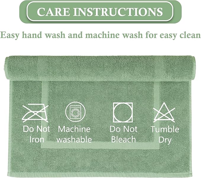 HILLFAIR-900 GSM-100% Ringspun Cotton Floor Towels mat- Hotel-Spa Tub-Shower Bathroom Floor mat Towels- 21 x 34 Inch - Terry Cotton Bath Mats, Machine Washable, Absorbent- 2 Peice Towel Set- Sage