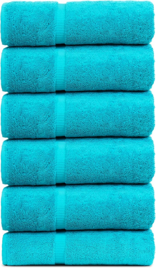 Luxury Hotel & Spa Collection, Quick Dry 100% Turkish Cotton 700 GSM, Eco Friendly Towel, for Bathroom, Gymand Kitchen Dobby Border Soft Hand Towel Set 16 X 30, Aqua Blue, Hand Towels - Set of 6