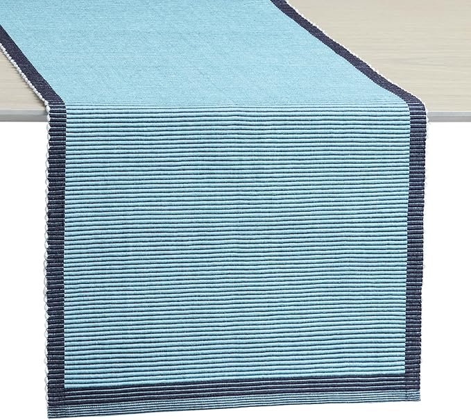 Kate Spade New York Garden Party Reversible 100% Cotton Table Runners Single Set, Woven Ribbed Design, Blue/Navy Blue, 14"x72"