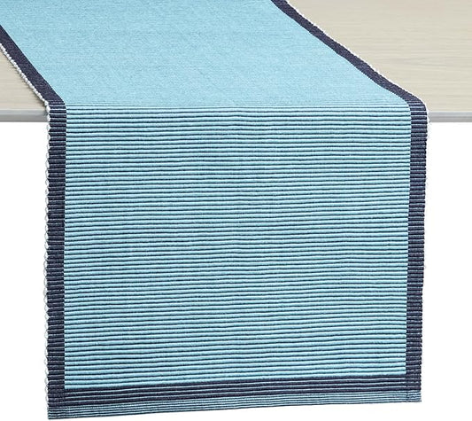 Kate Spade New York Garden Party Reversible 100% Cotton Table Runners Single Set, Woven Ribbed Design, Blue/Navy Blue, 14"x72"