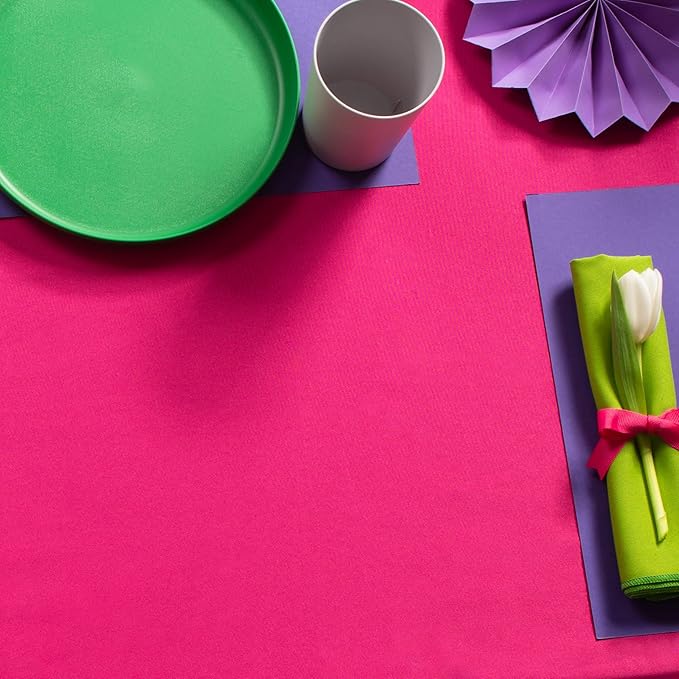 Gee Di Moda Rectangle Tablecloth - 90 x 132 Inch Fuchsia Table Cloth for 6 Foot Tables with Floor-Length Drop - Heavy Duty Washable Fabric for Holiday Party, Dinner, Weddings & Baby Shower