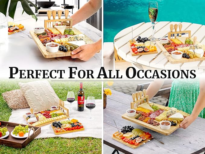 Zulay Charcuterie Board Set Large - Great White Elephant Gift, Housewarming Gift for New Home, Bamboo Cheese Board - Charcuterie with Accessories, Wine and Cheese
