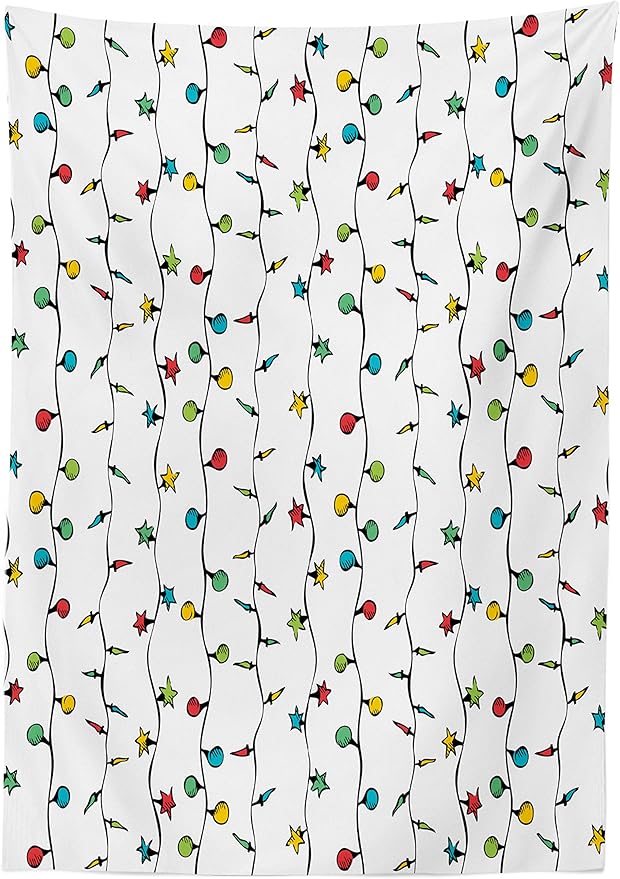 Ambesonne Star Tablecloth, Christmas on String Star Shape Season Xmas Celebration Theme Print, Rectangular Table Cover for Dining Room Kitchen Decor, 52" X 70", Green Red