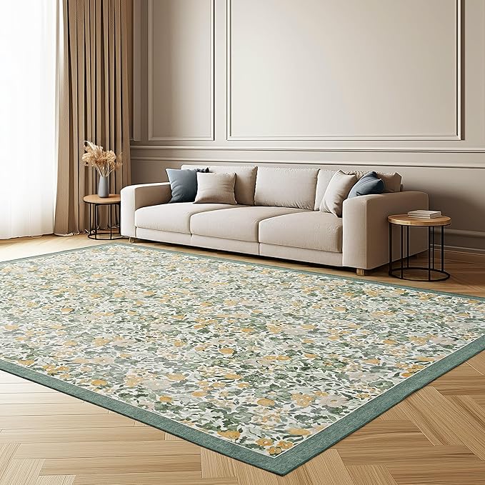 Laura Ashley Green Lovestone Floral Machine Washable & Slip Resistant 8' x 10' Area Rug