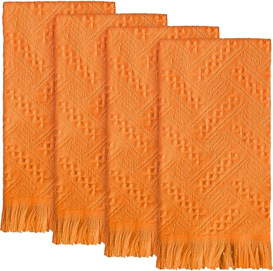 4 Pack Boho Bathroom Hand Towel 14 x 30 Inch 100% Turkish Cotton Decorative Boho Kitchen Hand Towel Farmhouse Bathroom Decor Set Absorbent Soft Guest Tea Gift(Orange)