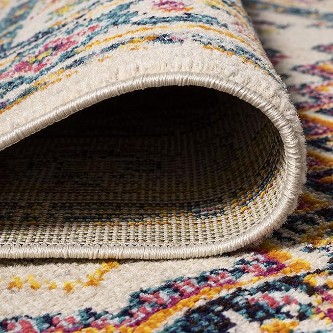 JONATHAN Y Brooklyn Geometric Medallion Beige/Ivory Indoor Area Rug, 5x8, Vintage, Bohemian, Easy-Cleaning for Living Room, Bedroom, Kitchen, Pet Friendly, Non-Shedding (MDP207B-5)