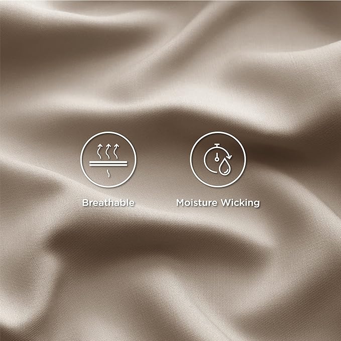 Bedsure Cooling Sheets Twin, Rayon Derived from Bamboo, Breathable & Soft Twin Sheets Set, Deep Pocket Up to 16 Inches, Hotel Luxury Silky Bedding for Hot Sleepers, Simply Taupe