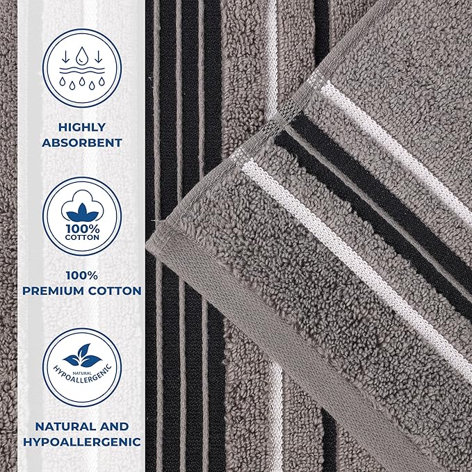 Superior Cotton Hand Towel Set, Small Towels, Plush Soft Absorbent Bathroom Basics, Home Essentials, Spa, Salon, Hotel, Kitchen, Luxury Quick Drying, Zero-Twist, Solid, Sadie Collection, Charcoal