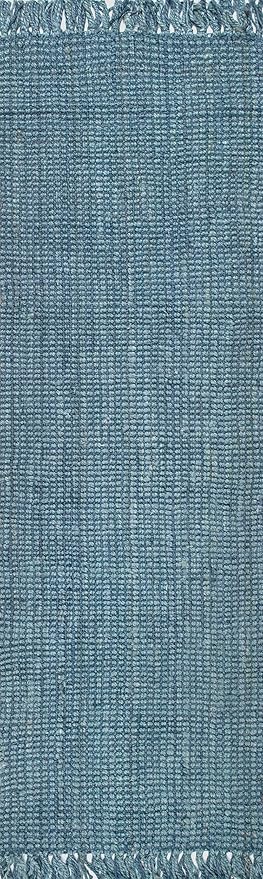 Nuloom Daniela Blue, 2'6" x 12', Handmade, Jute, Tassel, Soft and Textured, High Traffic, Stain Resistant, Easy Clean, Durable Runner for Bedroom, Living Room, Dining Space, Foyer, Entryway