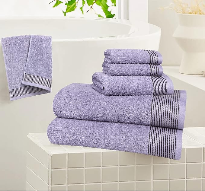 Belizzi Home 100% Cotton Ultra Soft 6 Pack Towel Set, Contains 2 Bath Towels 28x55 inchs, 2 Hand Towels 16x24 inchs & 2 Washcloths 12x12 inchs, Compact Lightweight & Highly Absorbant - Purple