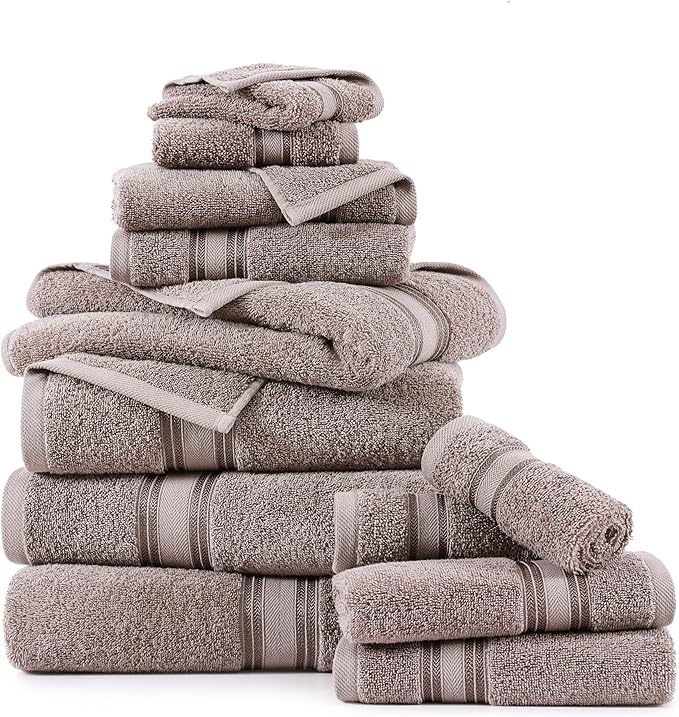LANE LINEN 100% Mercerized Cotton Bath Towel Set of 12 – Zero Twist Shower Towels, 4 Bath, 4 Hand Towel & 4 Washcloths, Quick-Dry, Luxuriously Soft & Durable, Perfect for Everyday use – Platinum