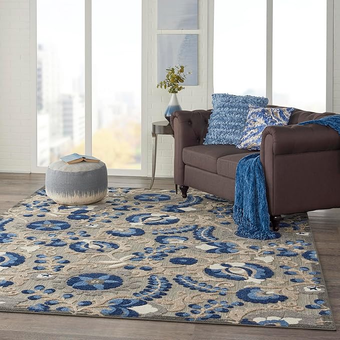 Nourison Home Aloha Natural Blue 9' x 12' Area Rug - Easy Clean, Non Shedding, Bed Room, Living Room, Dining Room, Kitchen (9' x 12')