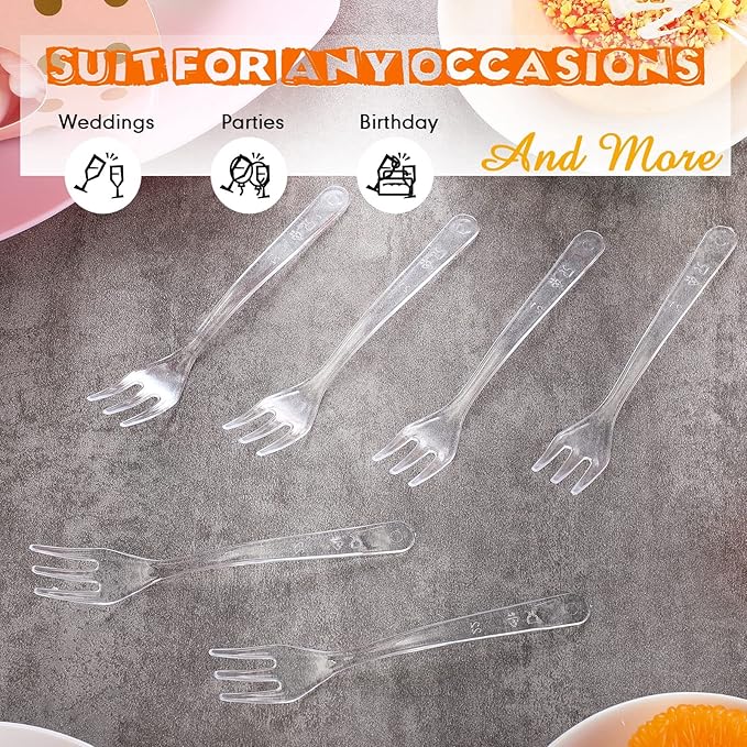Skylety 500 Pcs Plastic Mini Forks 3.7 x 0.6 Inch Tiny Small Disposable Appetizer Cocktail Tasting Forks Utensils for Fruit Dessert Cakes Serving Supply(Clear)