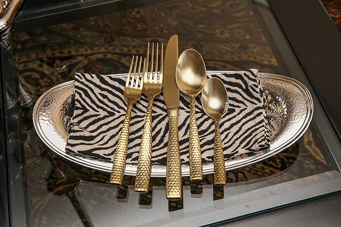 Fortessa Lucca Faceted 18/10 Stainless Steel Flatware, Dessert/Soup Spoon, 7.1", Set of 12, Brushed Gold