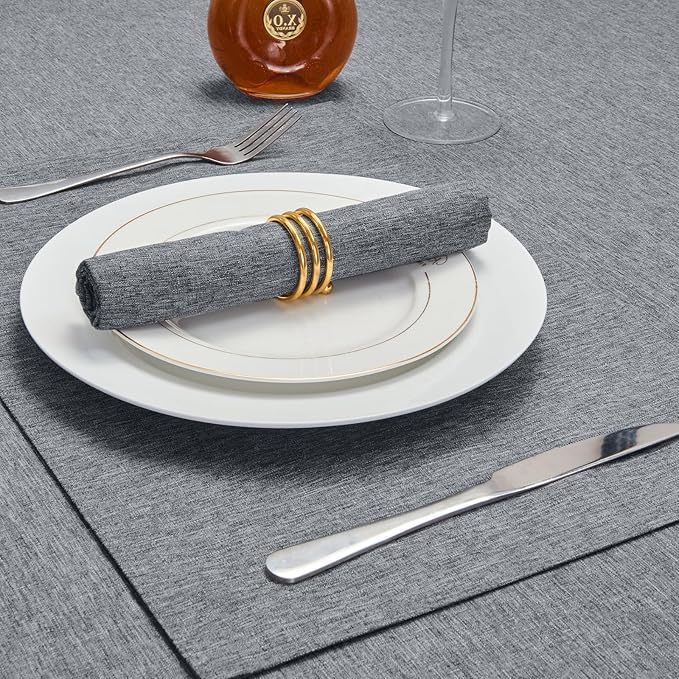 Cloth Place Mats Set of 8–Reusable Rectangular Waterproof Fabric Polyester Washable Wipeable Heat Resistant Linen for Kitchen Dining Dinner Restaurant Wedding Table(Gray/13x19 Inch)