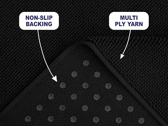 American Soft Linen Bath Rug, 17 in 24 in 100% Cotton Bath Mats Rugs for Bathroom, Slip Reducer Washable Shaggy Form Area Rugs, Black Bath Rug