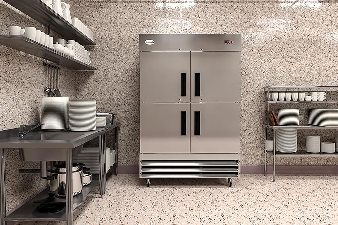 KoolMore RIF-2D-SSHD Commercial Stainless-Steel Reach-in Freezer with Half Door Access for Restaurant, Cafe, and Frozen Food Storage, Large 47 Cu. Ft. Capacity, Heavy Duty Kitchen Use, 4, Silver