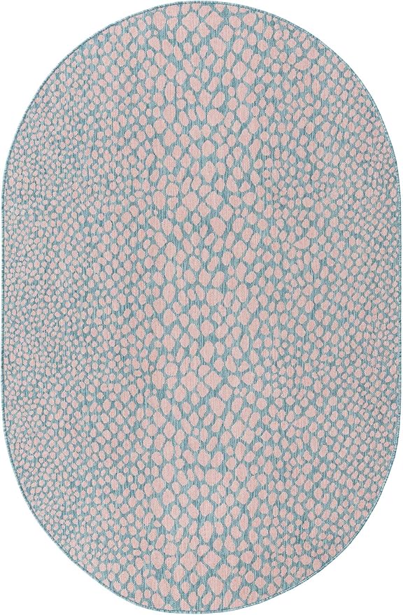 Unique Loom Jill Zarin Jill Zarin Outdoor Collection Area Rug - Cape Town (5' 3" x 8' Oval, Pink and Aqua/Light Blue)