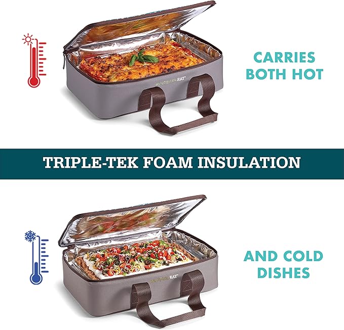 Rachael Ray Lasagna Lugger, Thermal Insulated Casserole Carrier for Hot or Cold Food, Lugger Tote for Potluck, Parties, Picnic, and Cookouts, Fits 9" x 13" Baking Dish